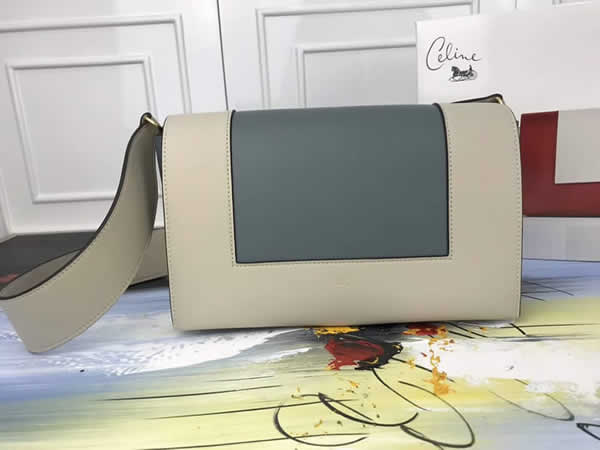 Fake Celine Frame Color Matching Khaki & Blue Shoulder Bag Messenger Bag 180263